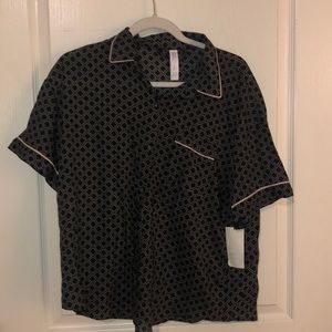 black and white button up pj shirt
